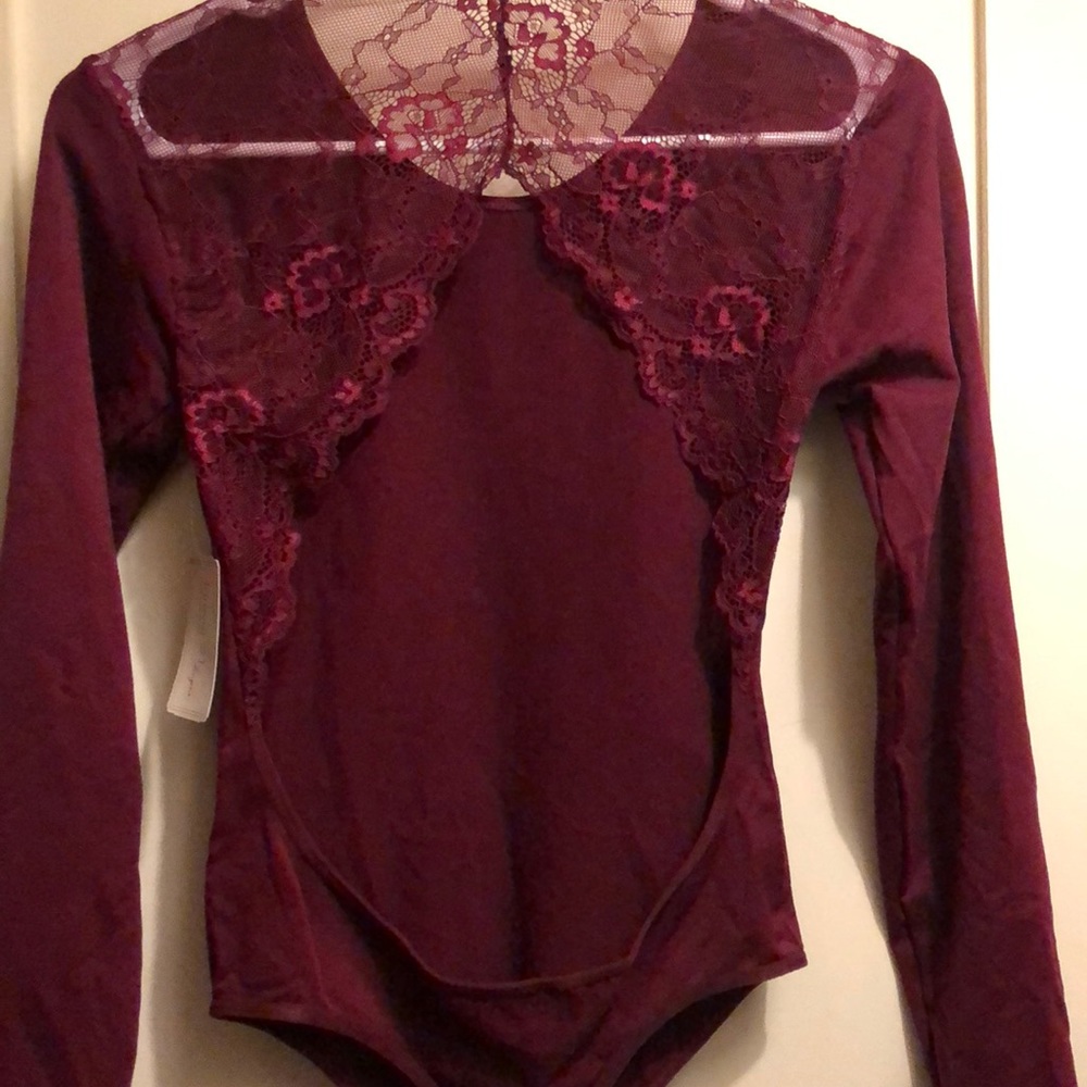 Wine & lace body suit.